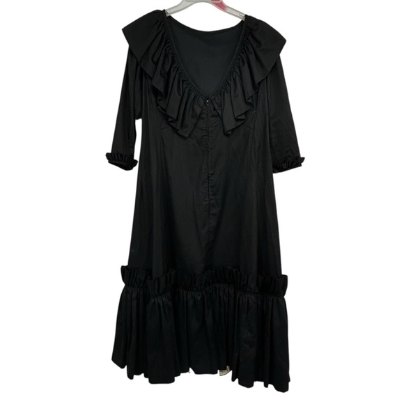 1950s Vintage Black Ruffle Midi Dress Handmade by Saks Fifth Avenue Seamstress - Picture 4 of 10